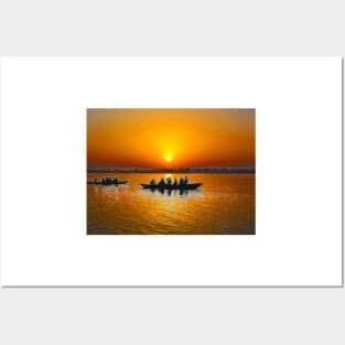 Sunrise on Ganges river, Varanasi, India Posters and Art